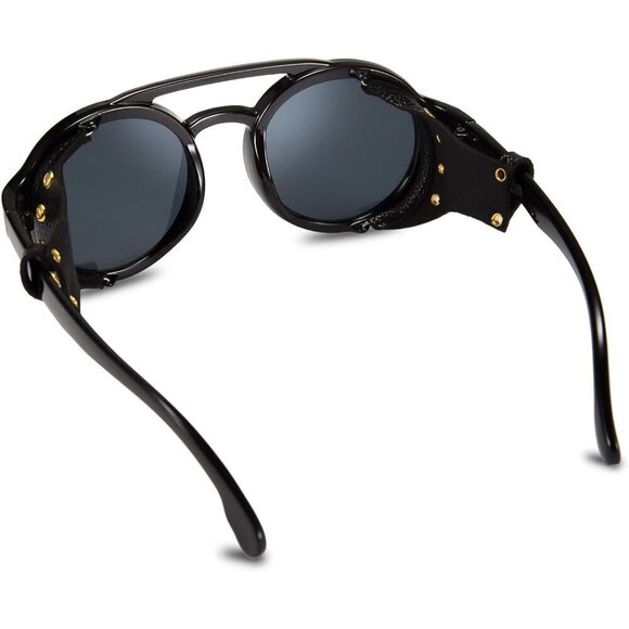 Retro Steampunk Sunglasses Women Men Vintage Eyewear Leather Side Shield UV400 main image 6
